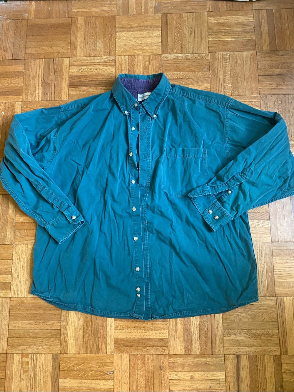 Vintage 90s Munsingwear Teal Button Down Short Large Penguin Logo Mens Large